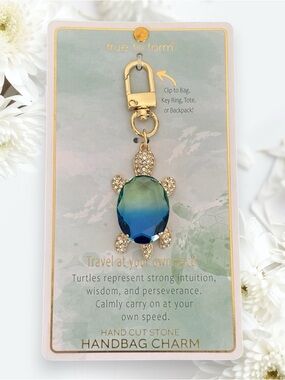 True to Form Turtle Handbag Charm with Blue-Green Crystal
